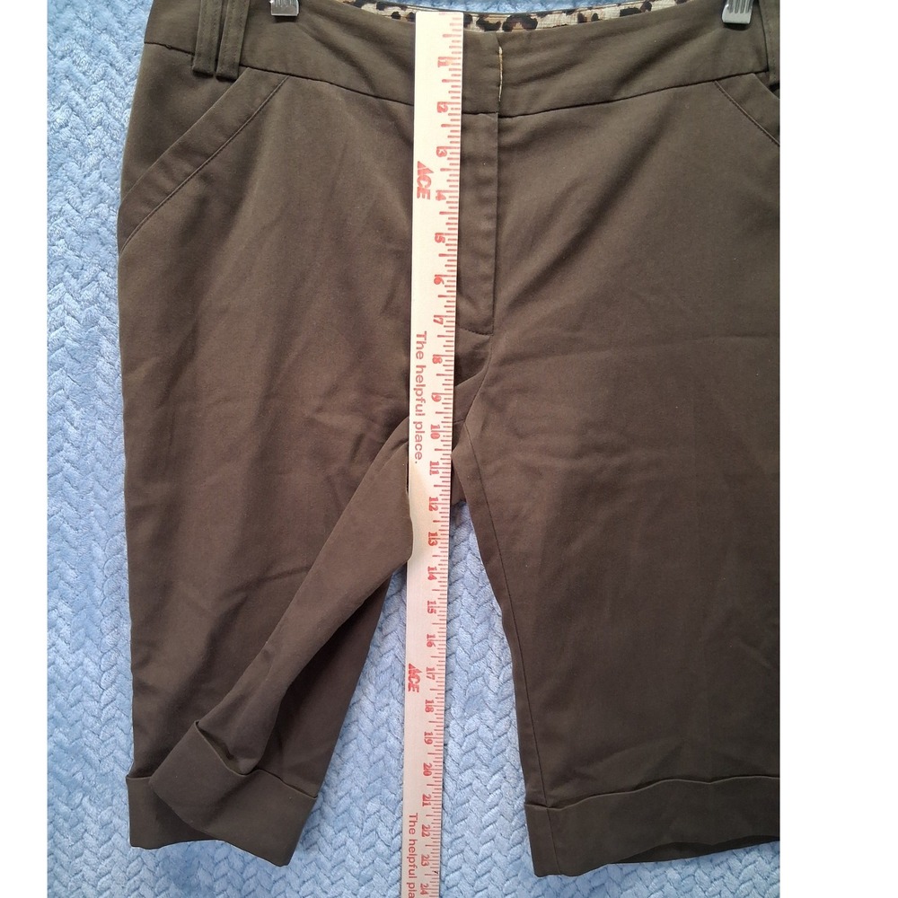 Cato Womens Brown Bermuda Shorts Cuffed Leopard Trim Pockets Size 12 - Picture 5 of 9
